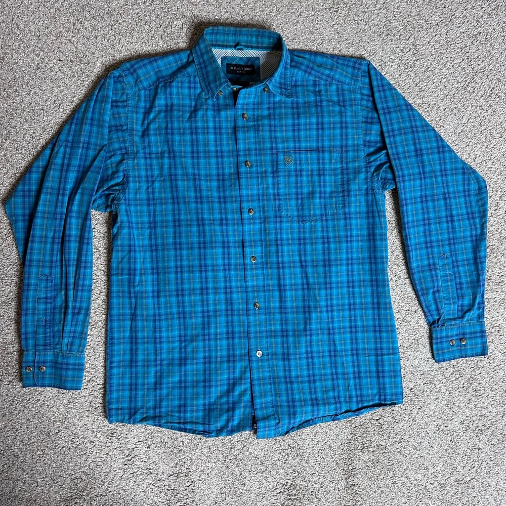 Ariat Pro Series Kingston Fitted Shirt Mens Small Ocean Depths Blue Plaid